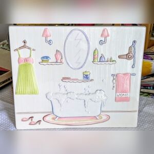 Vintage Ceramic Bathroom Wall Tile Decor — Girly Retro Bath Scene (9"x10")